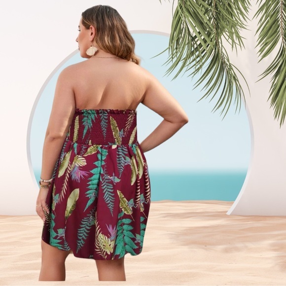 Plus Tropical Print Shirred Tube Dress Size 16 (2XL) - Picture 2 of 4